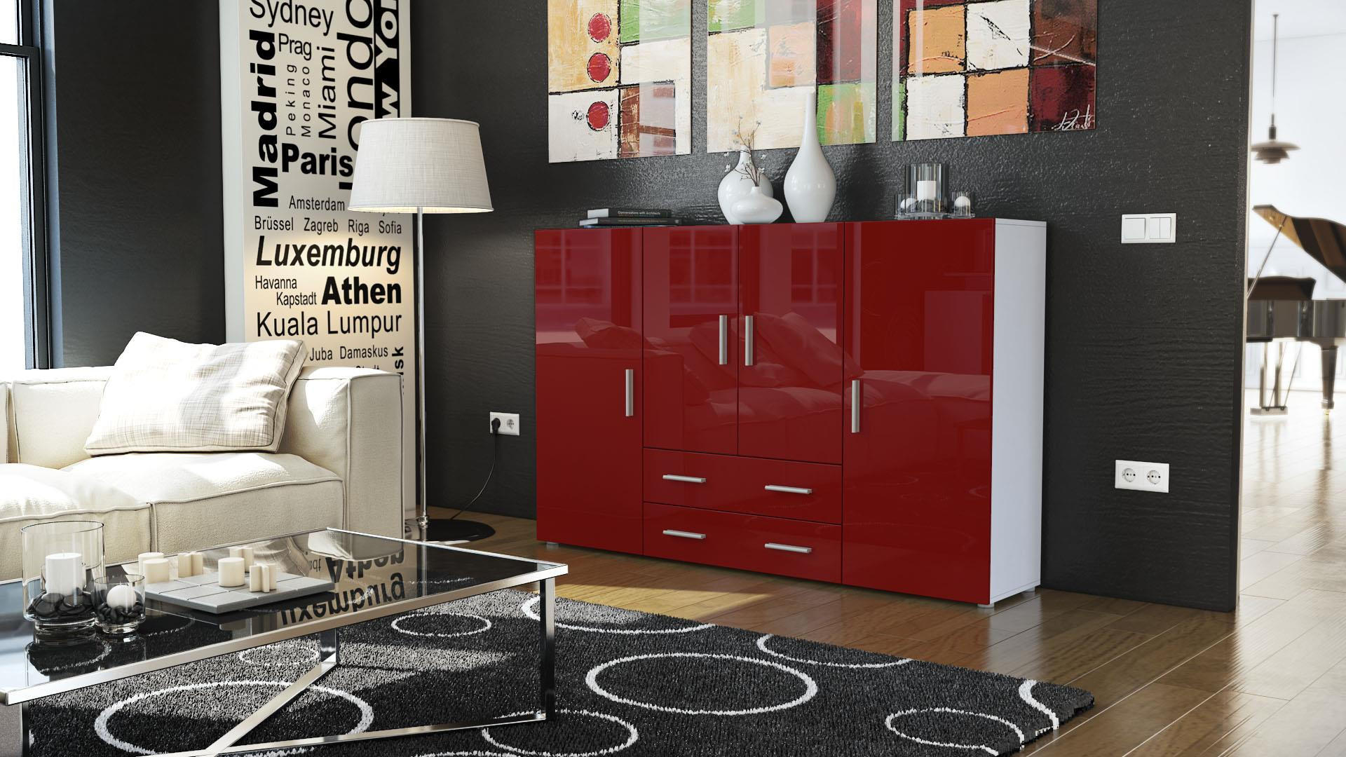 HIGHBOARD Nora Front in Bordeaux Hochglanz - Bordeaux, Holzwerkstoff (166/106/35cm) - Vladon