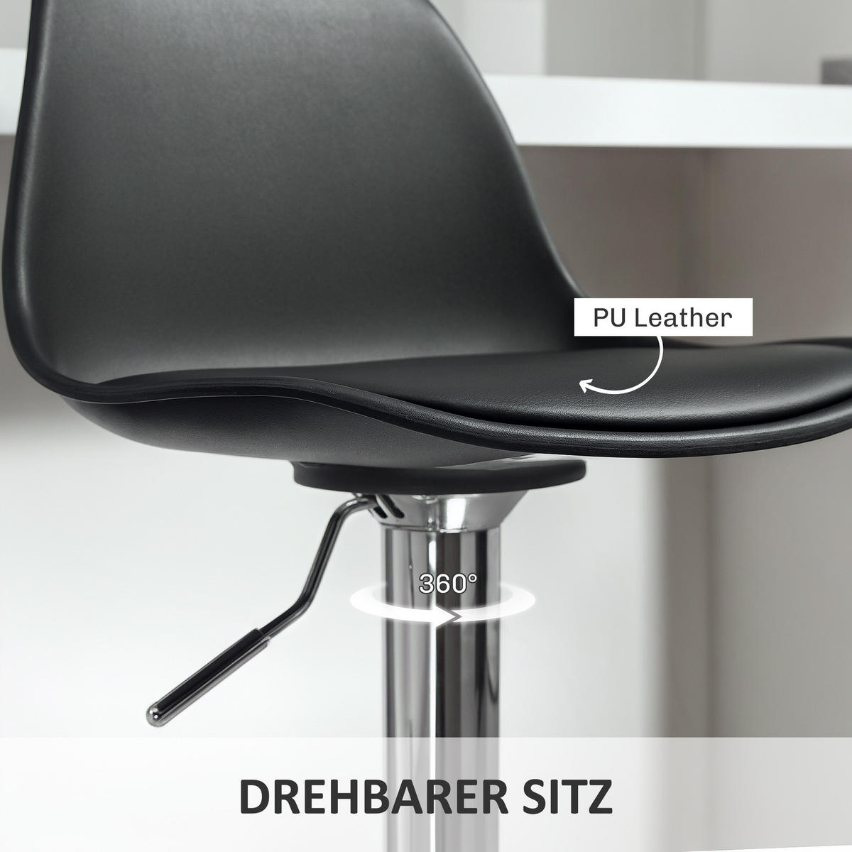 BARHOCKER 2er Set, Gepolstert Barstuhl mit Stahlgestell, Lehne für Küche Schwarz - Schwarz, Leder (38/104/42cm) - HOMCOM