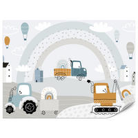 FOTOTAPETE für Kinderzimmer Baumaschinen Regenbogen Hügel Wolken 350x256 - Blau/Beige, Papier (350/256cm) - Muralo