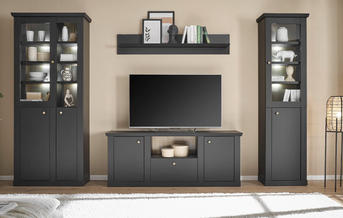 WANDBOARD schwarz matt, Wandregal 140 cm - Schwarz, Holzwerkstoff/Metall (140/45/22cm) - Furn.Design