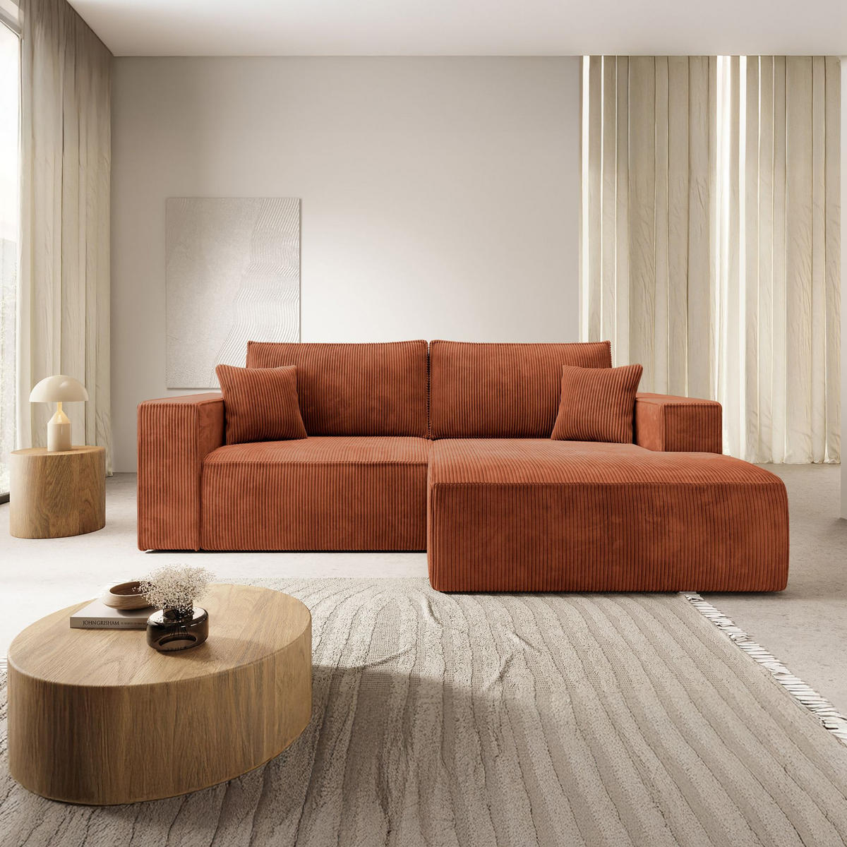 ECKSOFA Farese Mini mit Cordbezug Rostrot, rechts - Schwarz/Kupferfarben, Textil (167/240cm) - Selsey