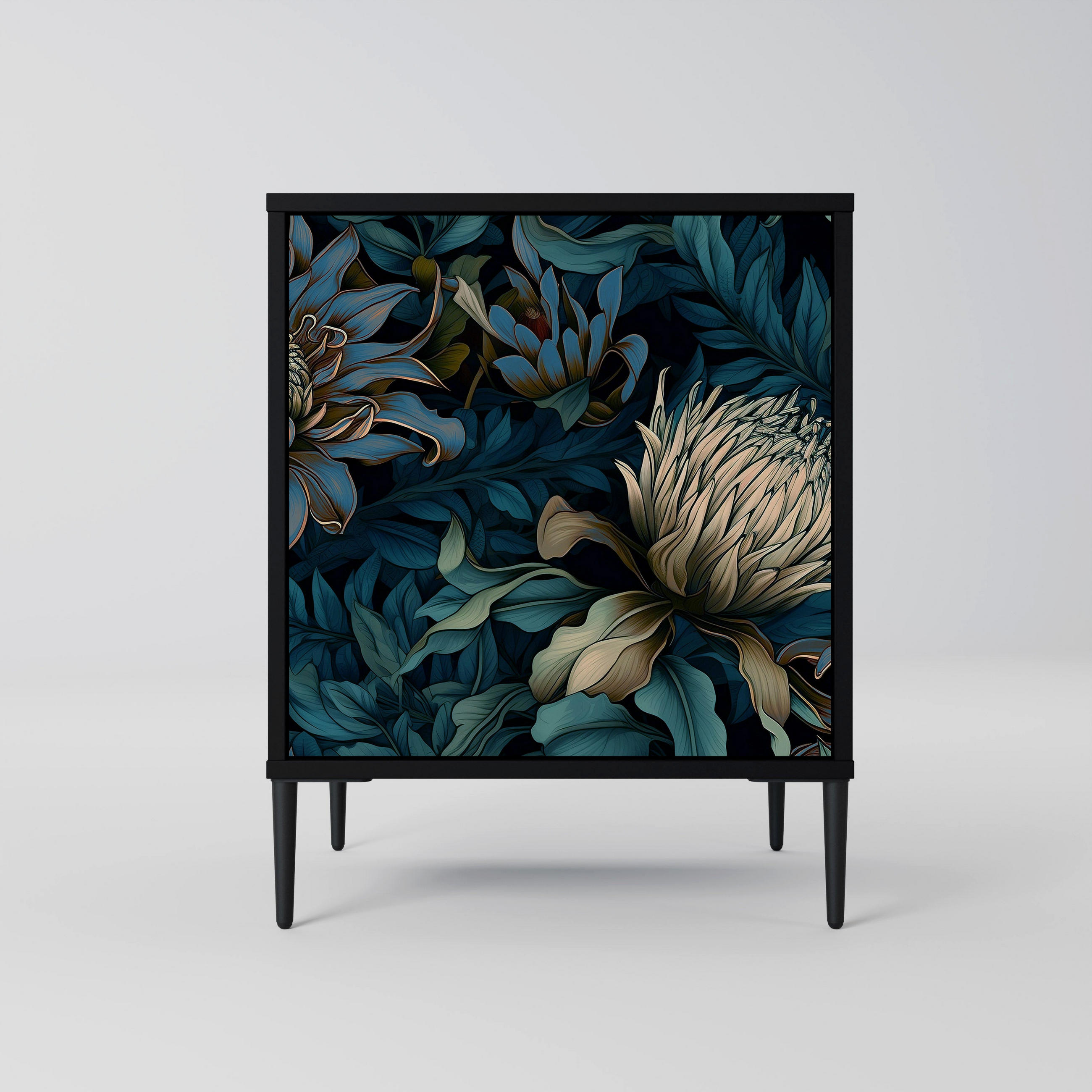 SIDEBOARD TWILIGHT BLOOM, Schwarz, 57,5x42x72,5 cm, Schwarze Metallfüße - Multicolor/Schwarz, Holzwerkstoff/Metall (57.5/72.5/42cm) - SpaceRebels