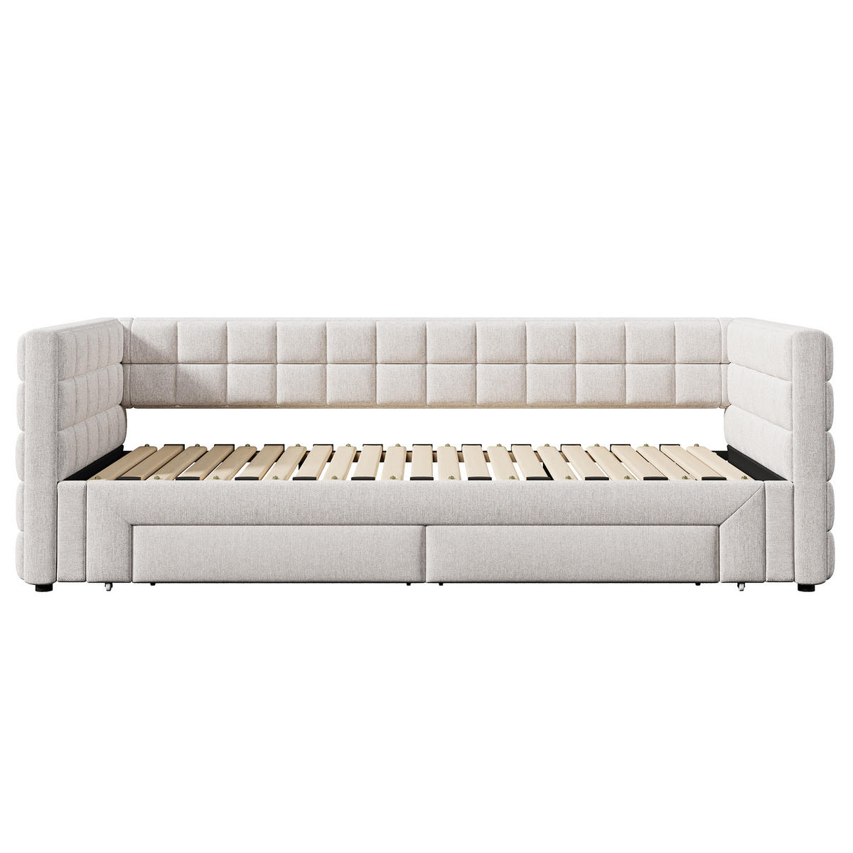 TAGESBETT ausziehbar 90x200 cm Samt Beige mit 2 Schubladen - Beige, Holz (90/200cm) - Meubliv