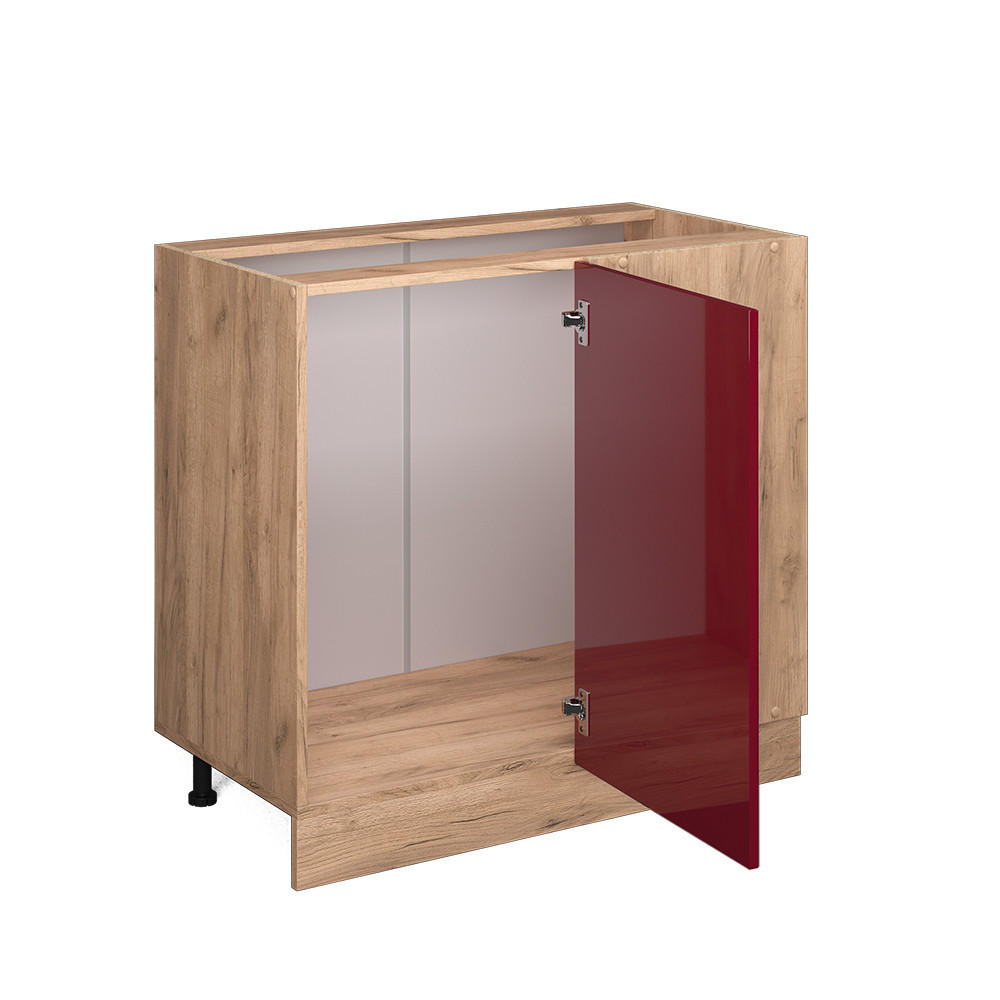 ECKUNTERSCHRANK R-Line Rot Hochglanz 86 cm ohne Arbeitsplatte - Honigeiche/Bordeaux, Holzwerkstoff (86/81.6/46cm) - Vicco