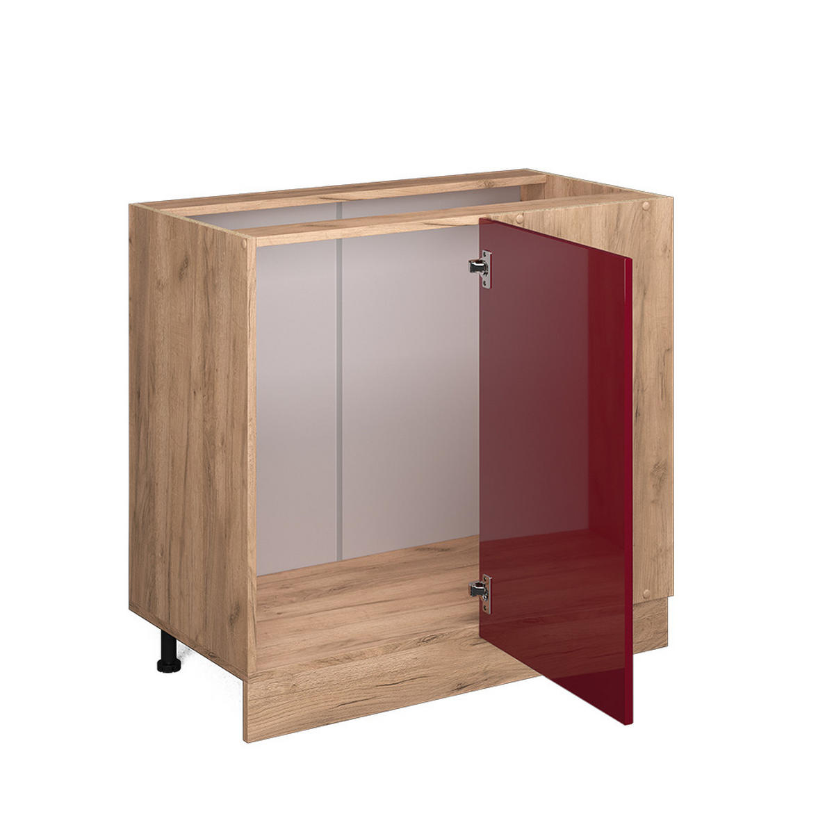 ECKUNTERSCHRANK R-Line Rot Hochglanz 86 cm AP Marmor - Eiche Wotan/Rot, Holzwerkstoff (86/81.6/60cm) - Vicco