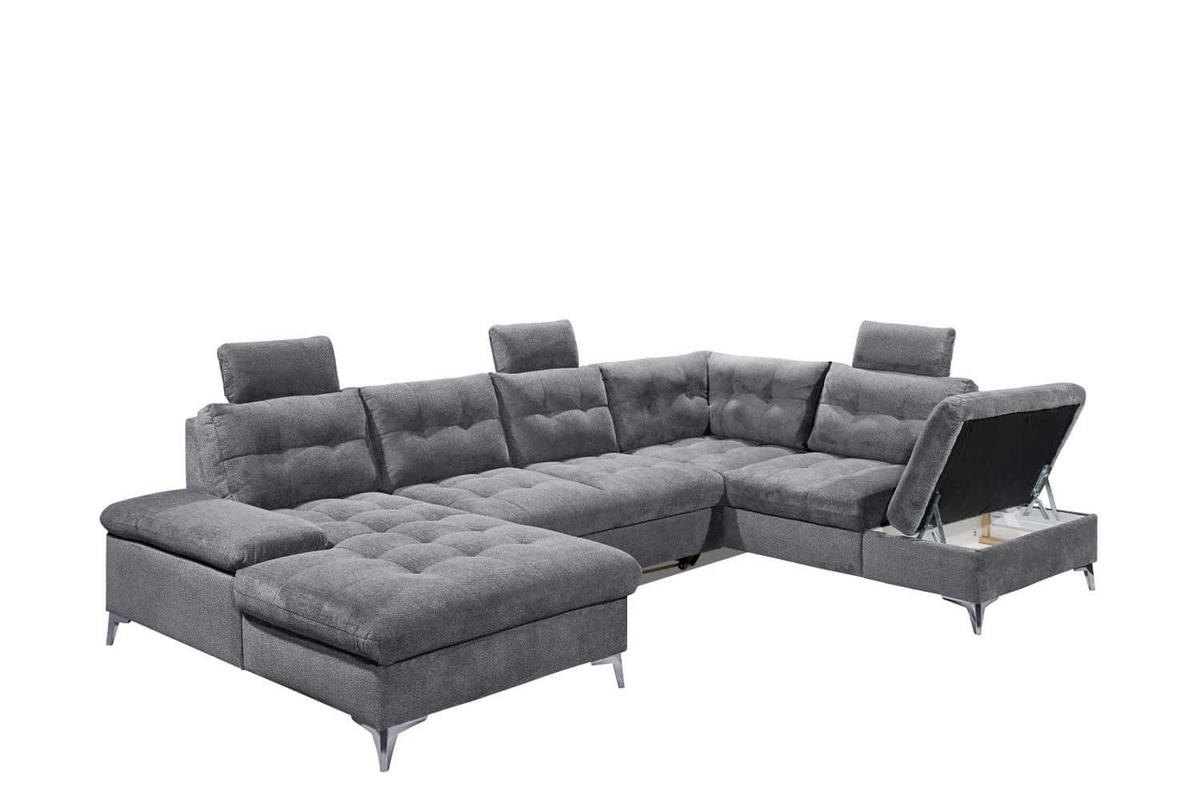 WOHNLANDSCHAFT mit Schlaffunktion und Bettkasten - Chromfarben/Titanfarben, Holz/Kunststoff (218/107/324cm) - ed exciting design