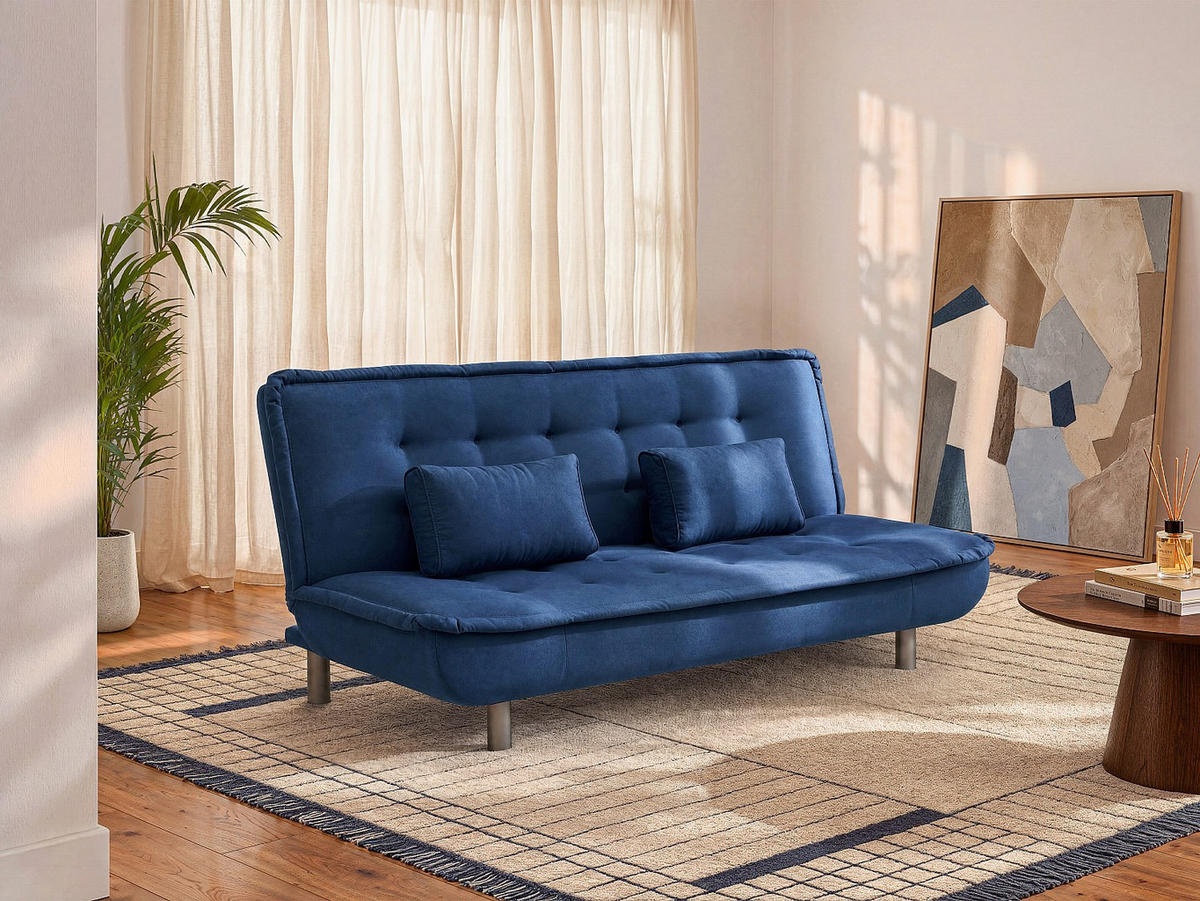 SCHLAFSOFA - 3 Personen - stoff - königsblau Mishan - Blau, Textil/Metall (190/89/96cm) - Vente-Unique