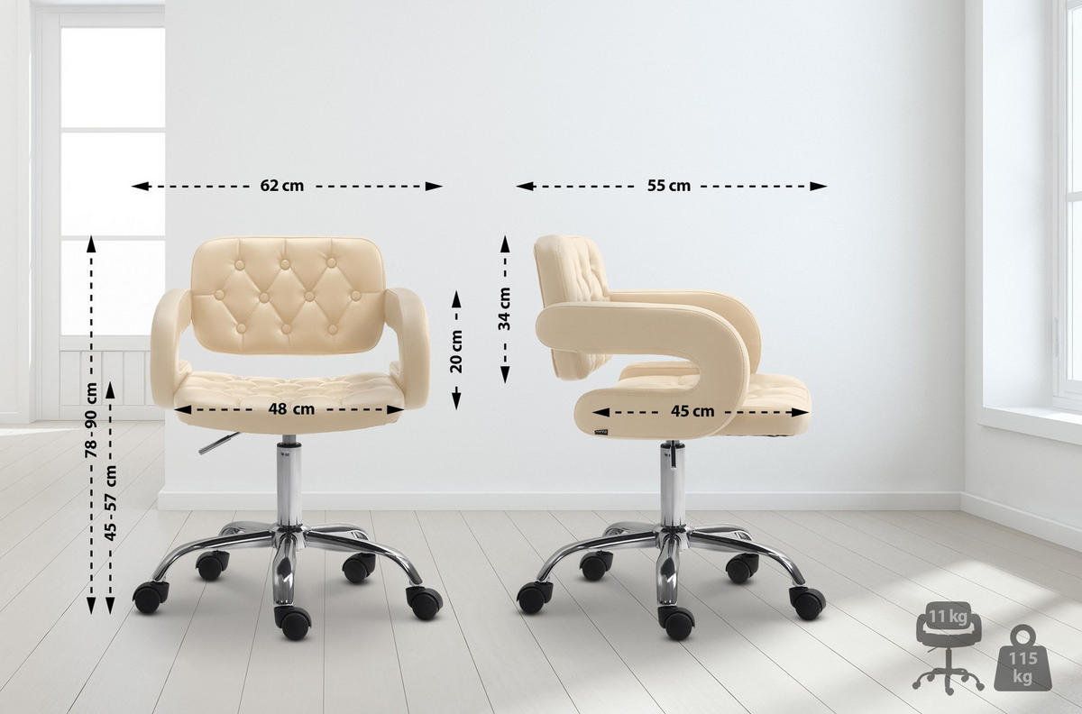 DREHSTUHL Lederlook creme - Chromfarben/Creme, Textil/Metall (62/78/55cm) - CLP