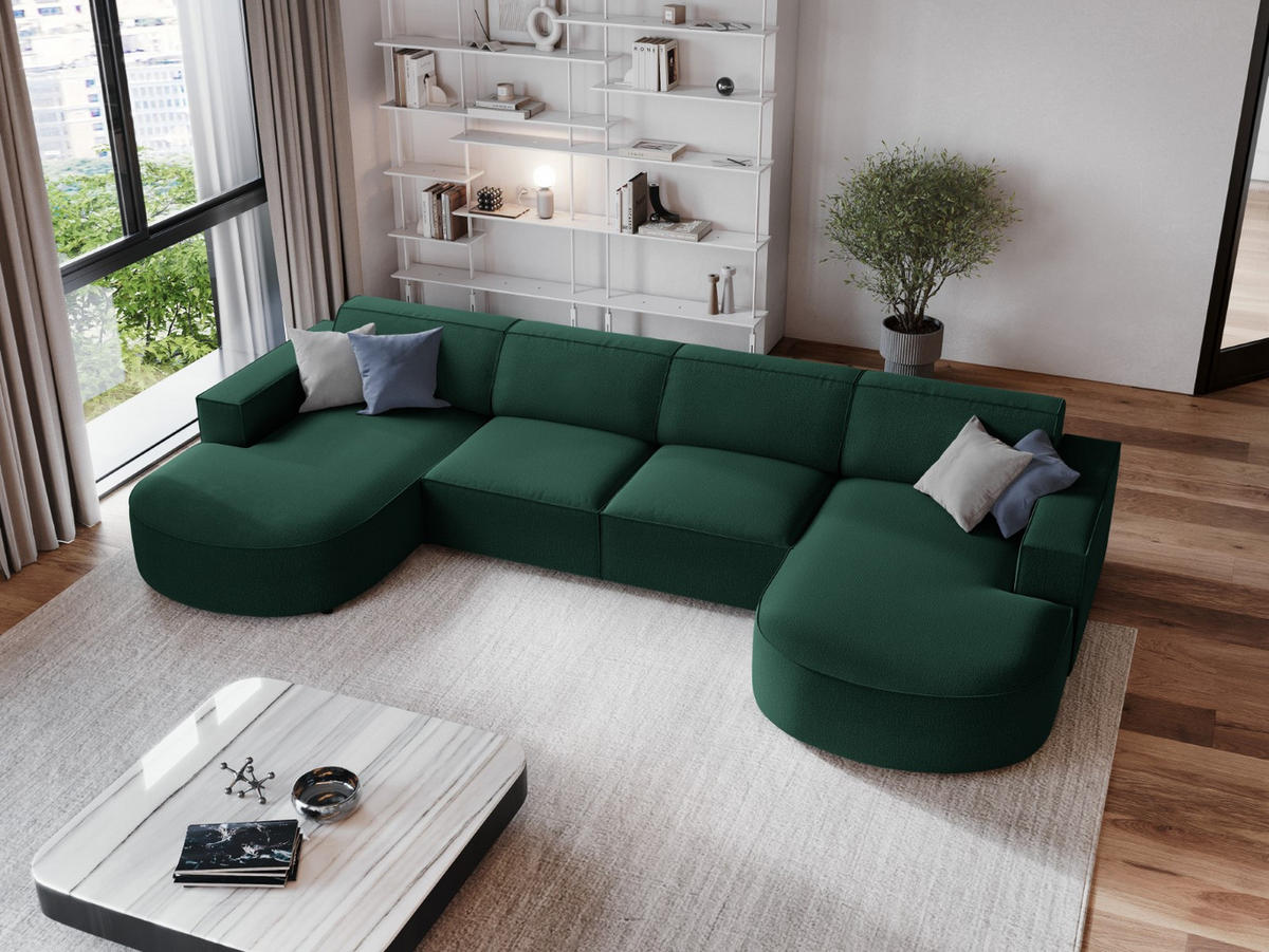 PANORAMASOFA Jodie aus strukturiertem Stoff grün 6 Sitzplätze - Grün, Textil (166/70/364cm) - Micadoni
