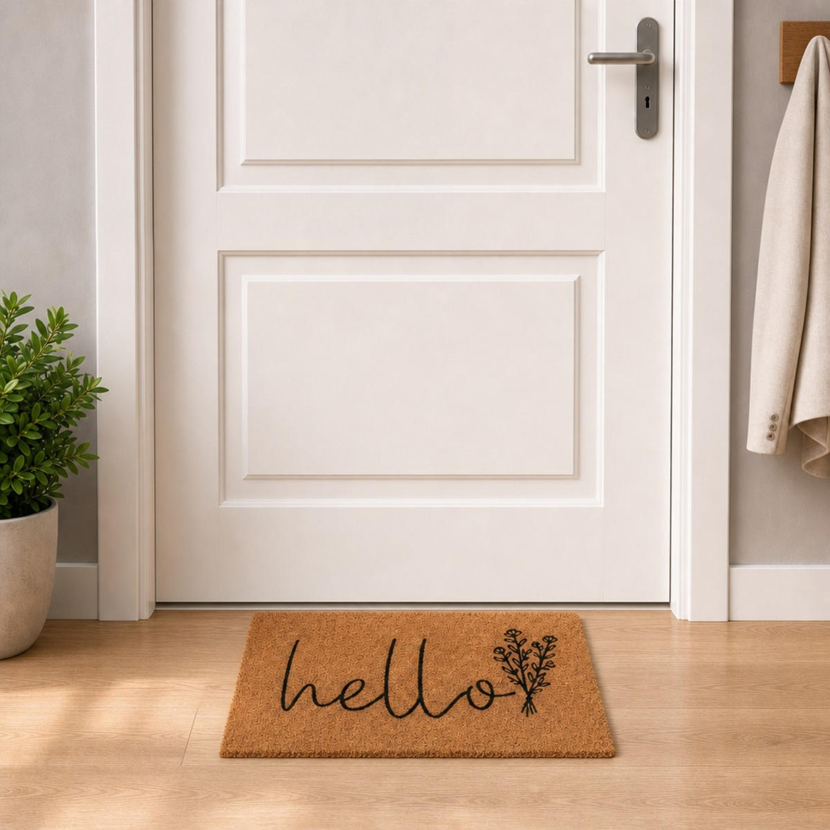 ROHOŽKA Přírodní Černá nápis Hello 60x40 cm - různobarevná, textil/plast (60/40cm) - Relaxdays
