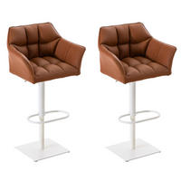 BARHOCKER 2er Set Damaskus Kunstleder weiß hellbraun - Braun/Weiß, Textil/Metall (64/110/48cm) - TPFLiving