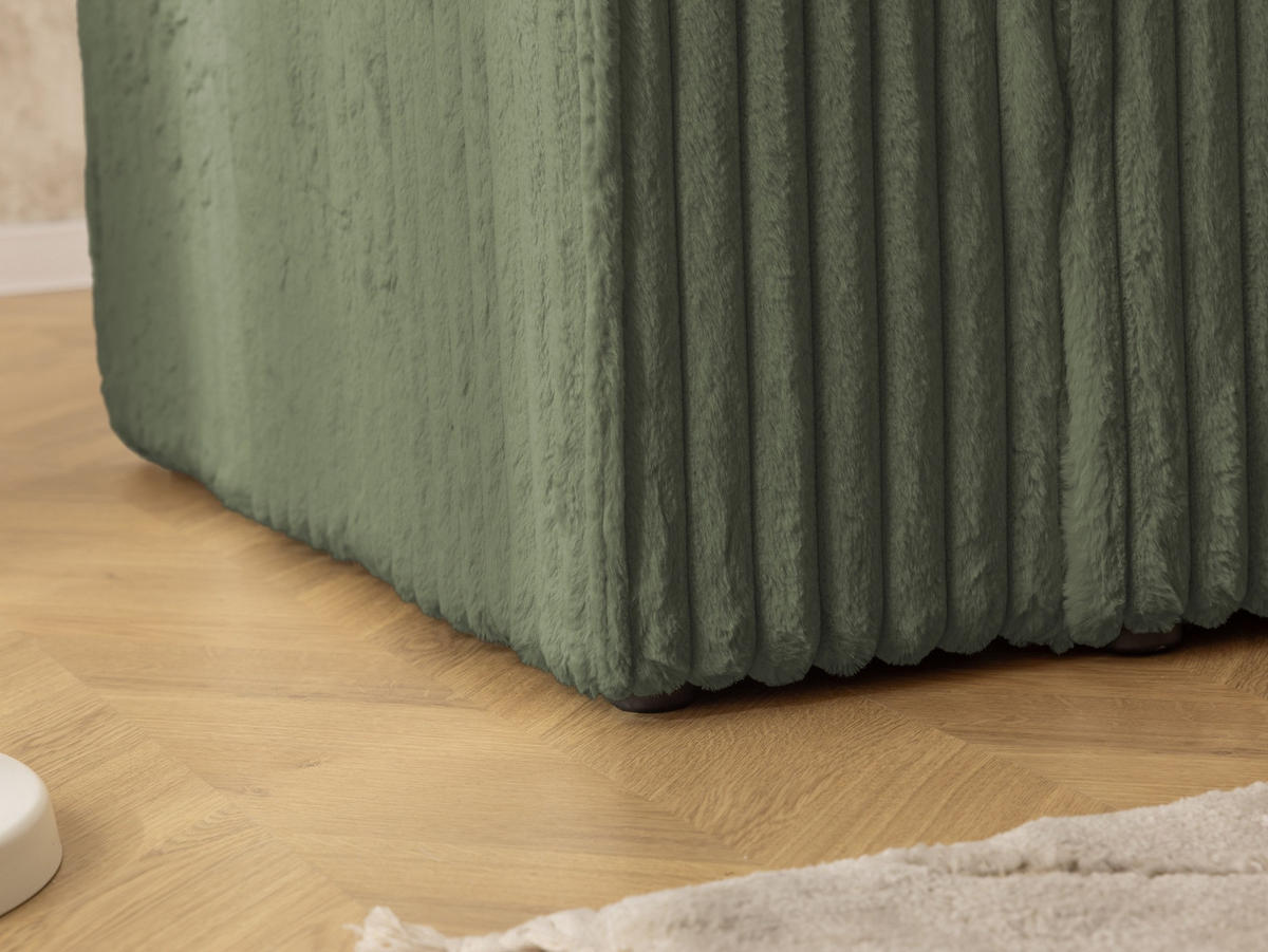ECKSOFA Rivio mit Schlaffunktion und Bettkasten, Plüschcord Grün - Schwarz/Grün, Holz/Kunststoff (262/149cm) - S-Style