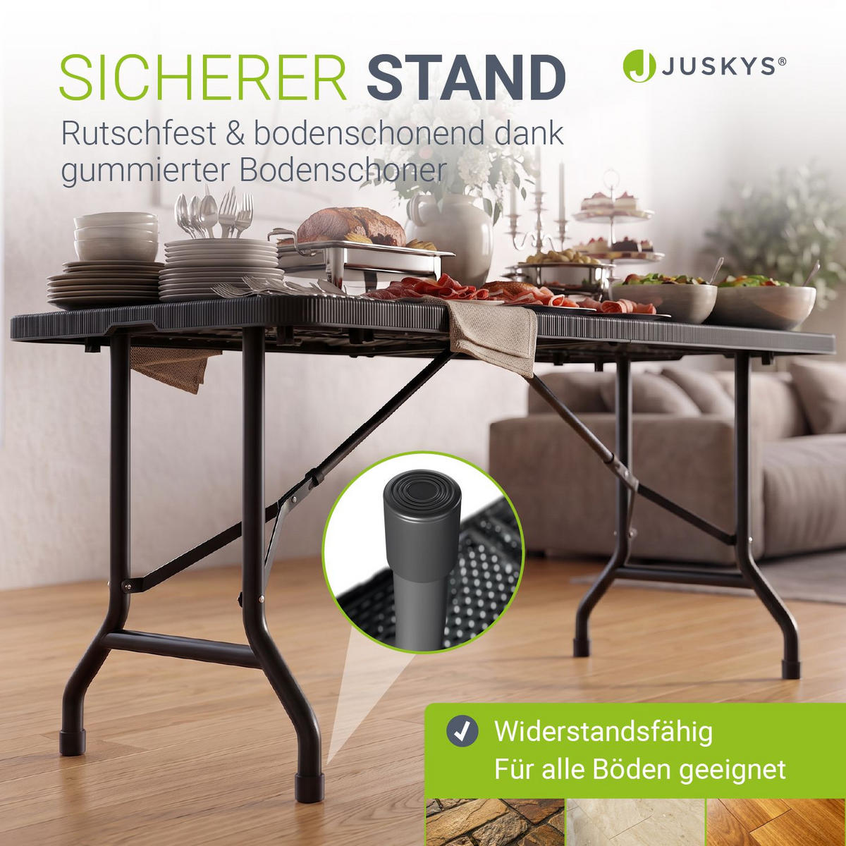 GARTENTISCH Easyfold klappbar schwarz - Schwarz, Kunststoff (180/74/74cm) - Juskys