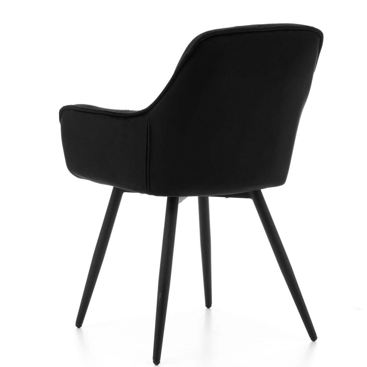 STUHL SIENA gepolstert mit Steppung - schwarz schwarze Beine - Samt Velours - Schwarz, Textil/Metall (58/87/61cm) - NEW HOME