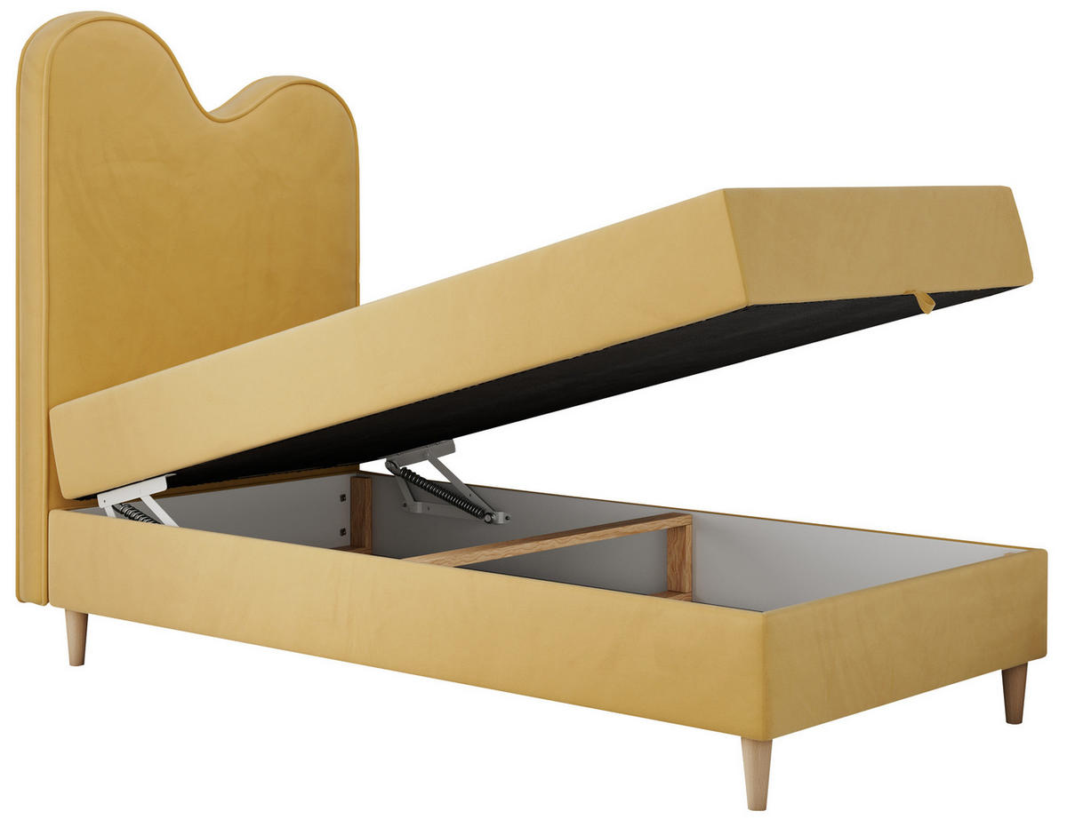 BOXBETT FLOW 90/180 Gelb Velvet - H3 - Gelb, Holz/Textil (90/180cm) - MKS