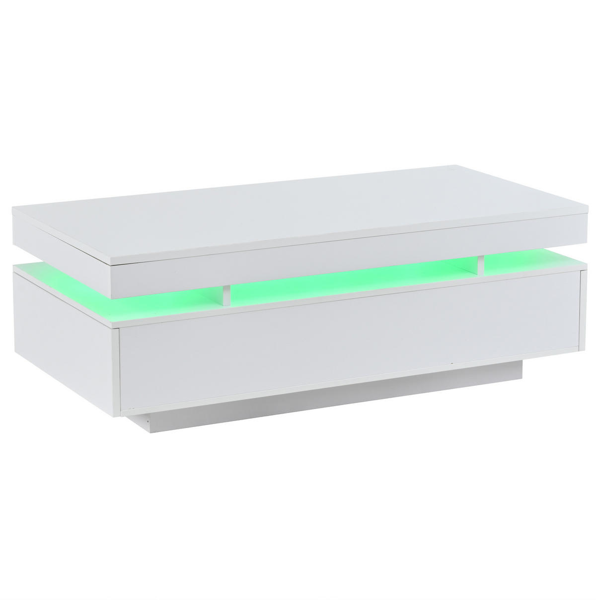 COUCHTISCH mit 2 Schubladen 100 x 50 x 35 cm Hochglanz Weiß mit LED - Weiß, Holzwerkstoff (100/50/35cm) - Meubliv