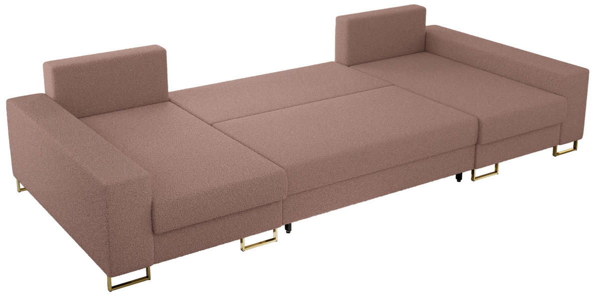 WOHNLANDSCHAFT DORIAN U Bouclé Rosa - Goldfarben/Rosa, Textil/Metall (312/95/138cm) - MKS