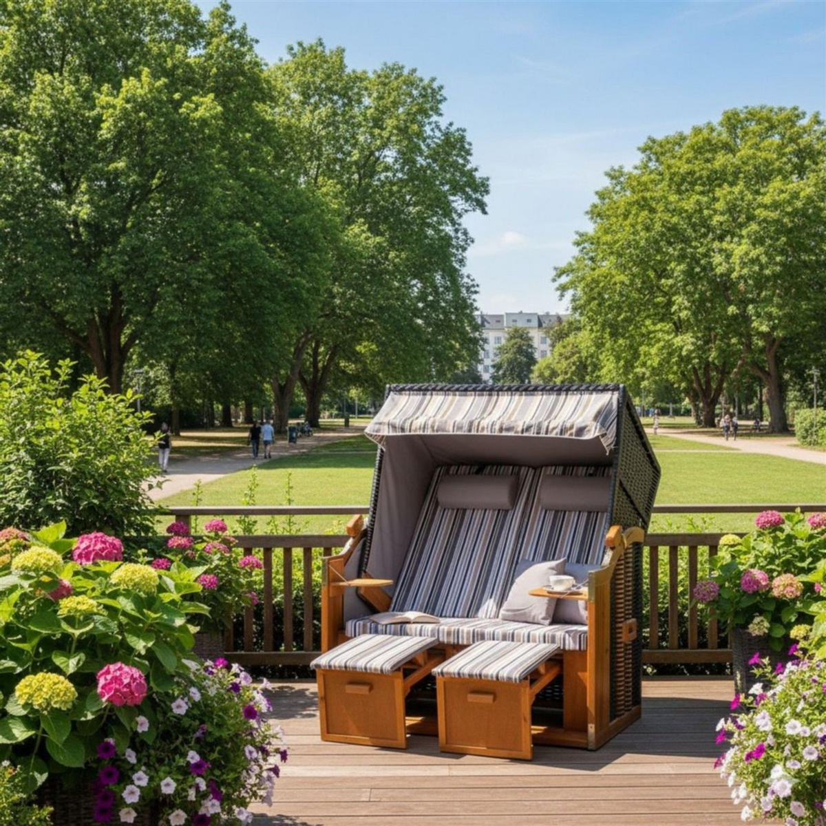 STRANDKORB Ostsee 2-Sitzer PE schwarz - Schwarz/Braun, Metall (120/160/80cm) - Mr. Deko