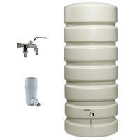 REGENTONNE Wandtank Komplett-Set 650 L, sandbeige inkl. Chrom-Doppelauslaufhahn und Fallrohranschluss - Beige, Kunststoff (80/192/60cm) - 4rain