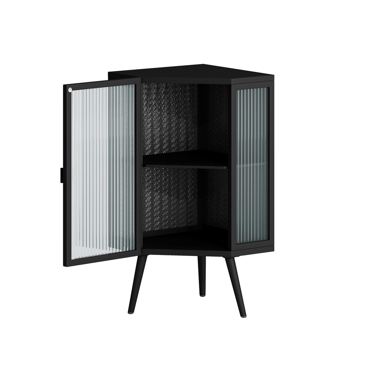 ECKSCHRANK Schwarz Metall & Glas 80cm mit 2 Ebenen & Tür - Schwarz, Metall (56/80/42.5cm) - Urban Meuble