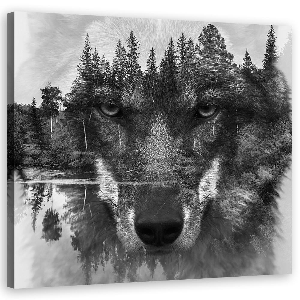 WANDBILD schwarze wolf abstraktion - Schwarz, Textil (50/50cm) - Feeby