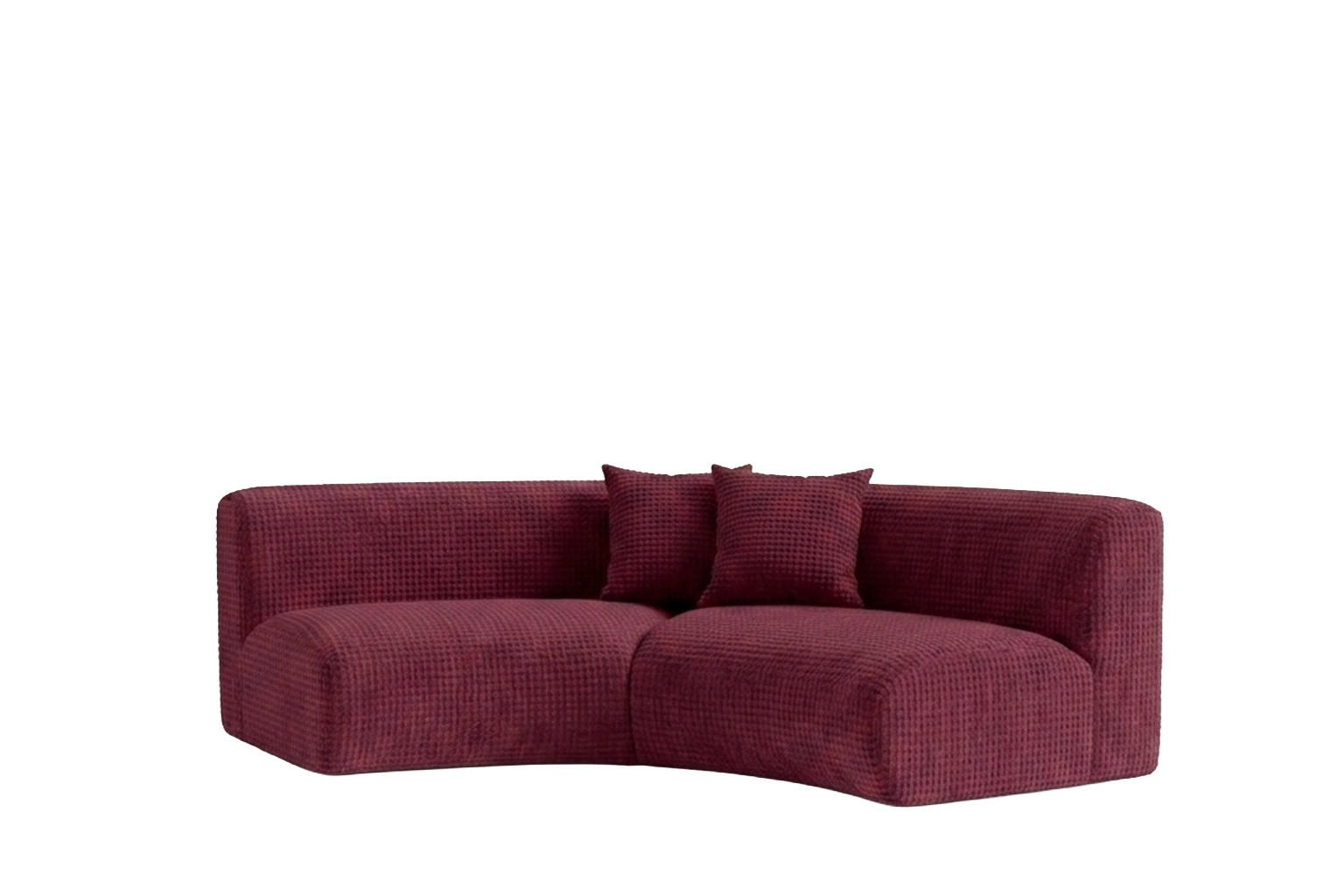 SOFA Round, Chenille-Stoff Cremona, Rotwein, GRETA - Weinrot, Holz (294/70/89cm) - Kaiser Möbel