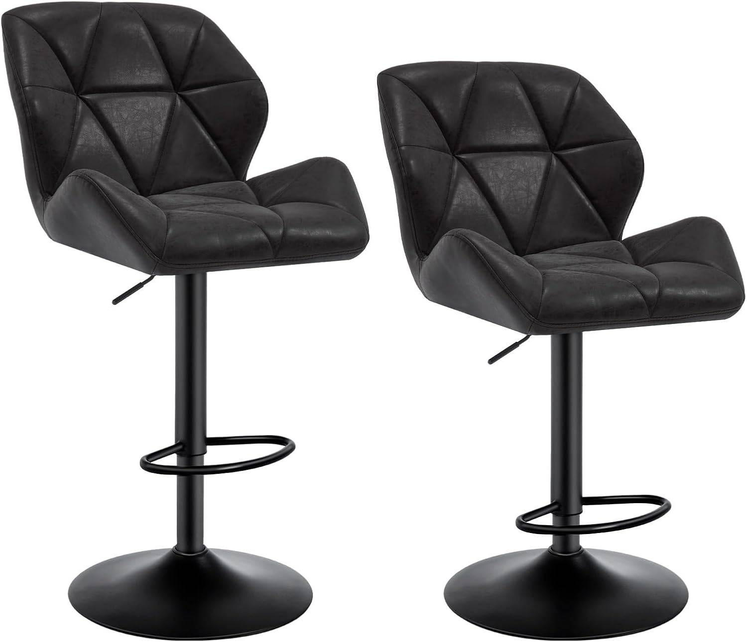 BARHOCKER 2er Set, höhenverstellbar,drehbar,Kunstleder Stahl - Schwarz, Metall (50/94/41cm) - Woltu