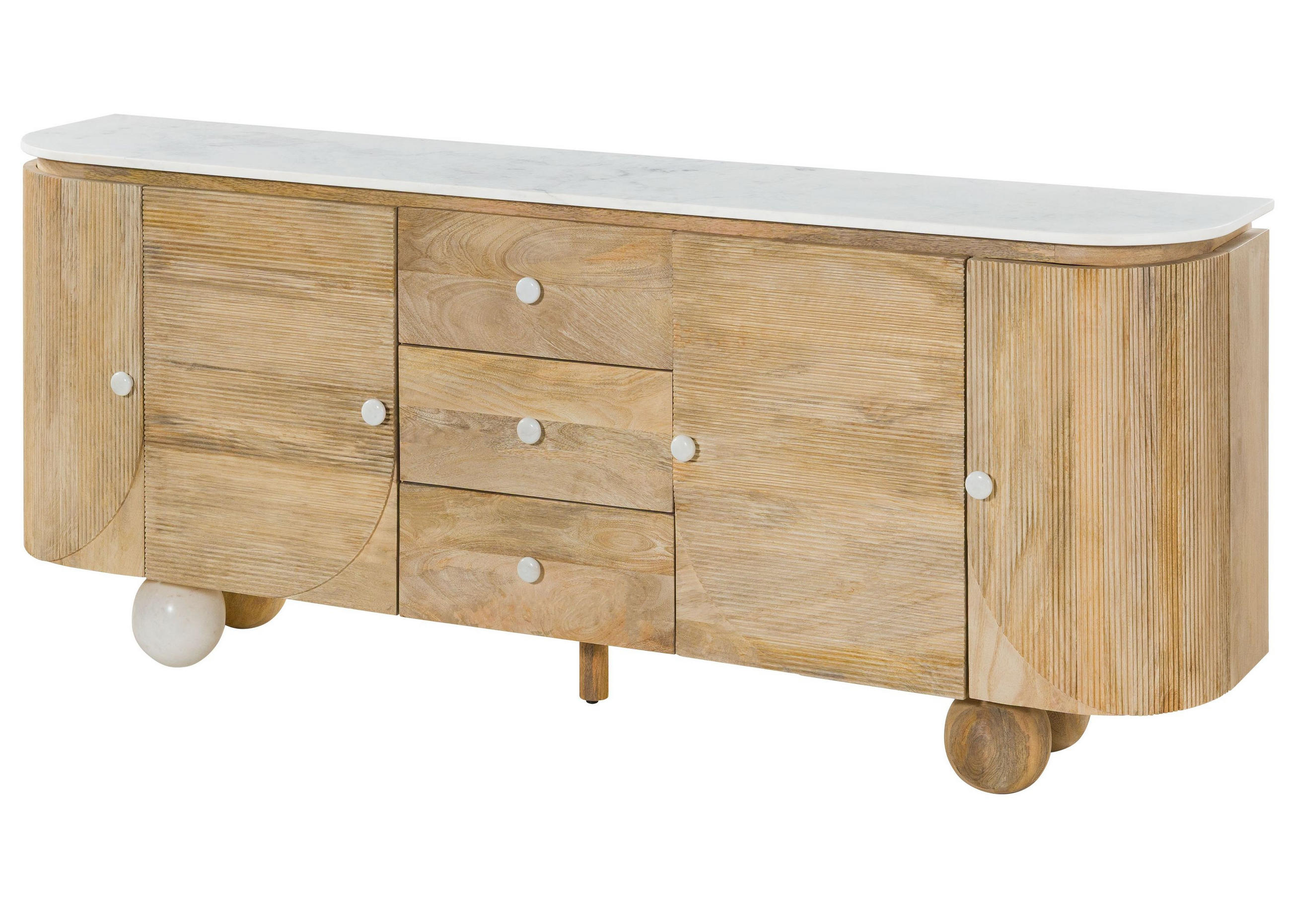 SIDEBOARD Mango 200x40x80 natur lackiert / Marmor weiß FLORENZ #122 - Braun, Holz (200/80/40cm) - Massivmoebel24