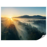 FOTOTAPETA Pre Obývaciu Izbu Východ Slnka Nad Hornatým Ihličnatým Lesom Zlato 500 x 350 cm - hnedá/žltá, papier (500/350cm) - Muralo
