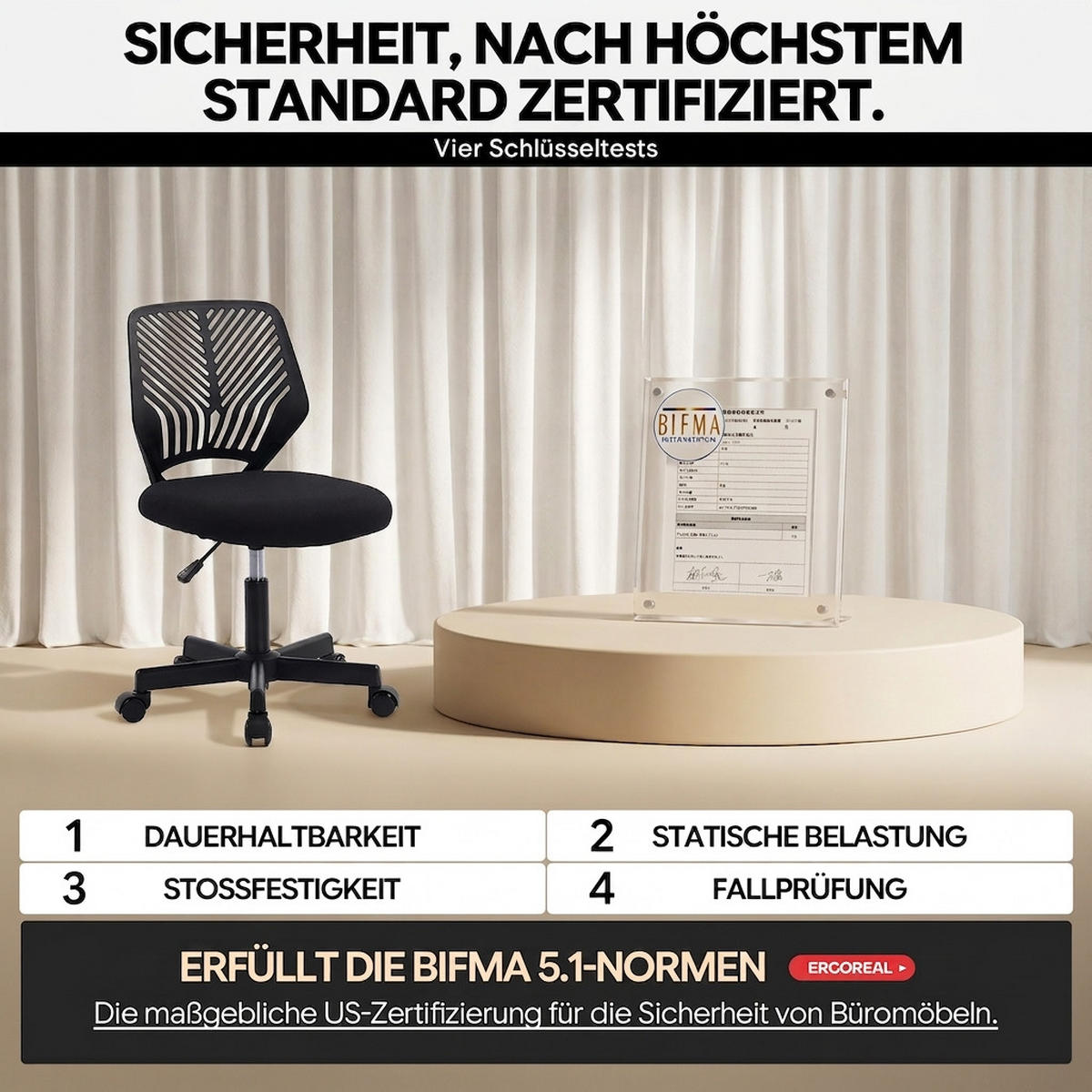 DREHSTUHL Tiefschwarz mit Rollen und Höhenverstellung - Schwarz, Kunststoff (47/87/44cm) - Oxeza
