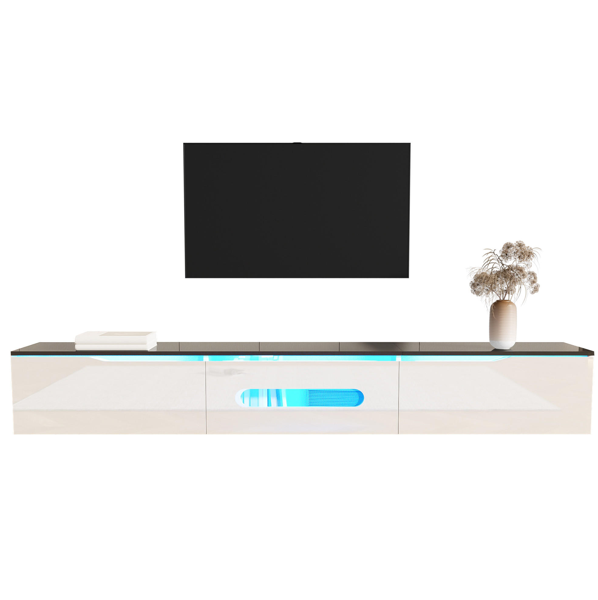 WANDLOWBOARD 180/35/30 cm mit LED-Beleuchtung und Kabeldurchlass - Schwarz, Holzwerkstoff (180/30/35cm) - BEAOK