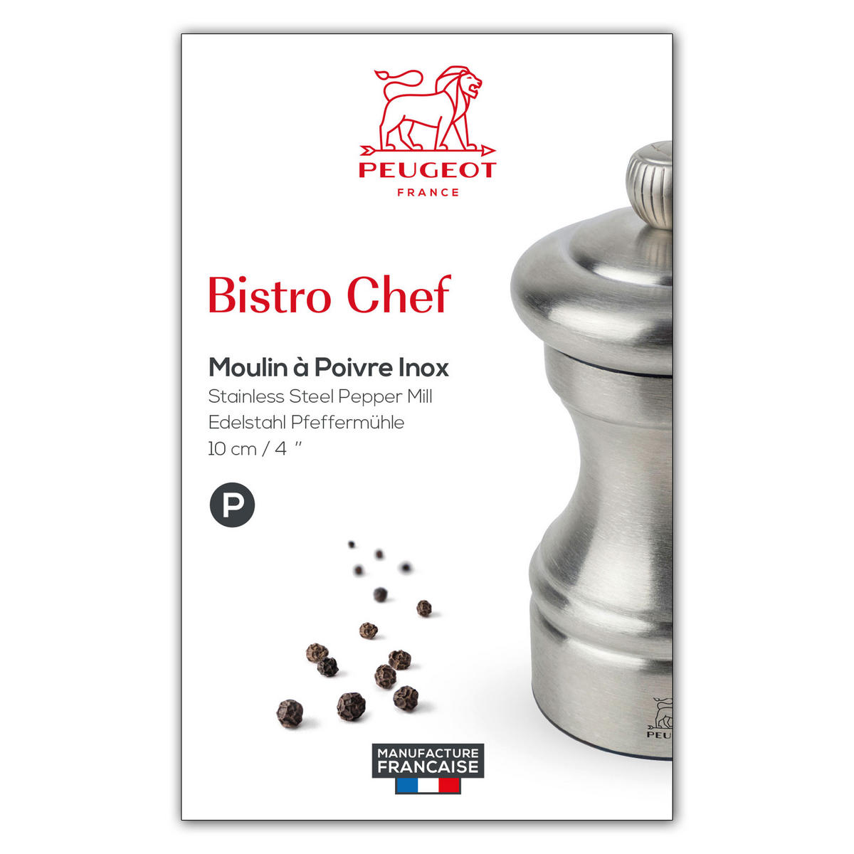 PFEFFERMÜHLE Bistro Chef 10cm Edelstahl Stahlmahlwerk - Grau, Metall (5/10/5cm) - PEUGEOT