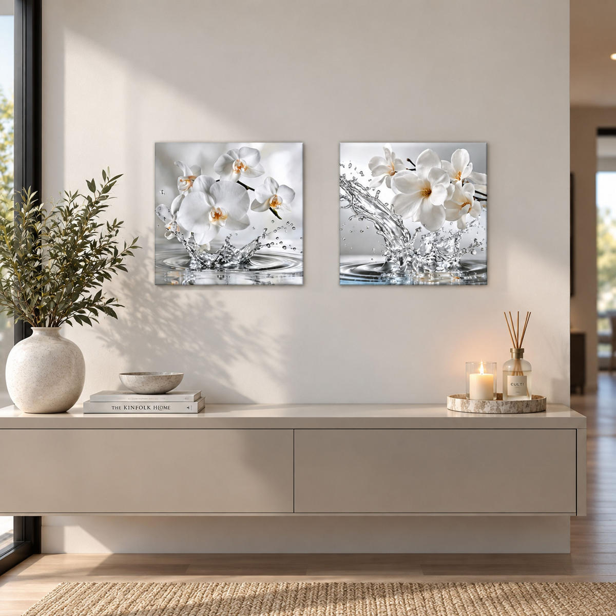 GLASBILD 50x50 cm Blumen Orchideen weiß-silber - Silberfarben, Glas (50/50cm) - artissimo