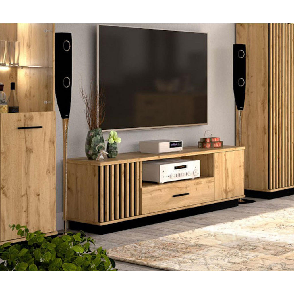 Thumbnail - Feldmann-Wohnen Lowboard, Braun, Schwarz, Holz, 1 Fächer, 1 Schubladen, Rechteckig, 155x50x40 cm, Wohnzimmer, Wohnwände,...