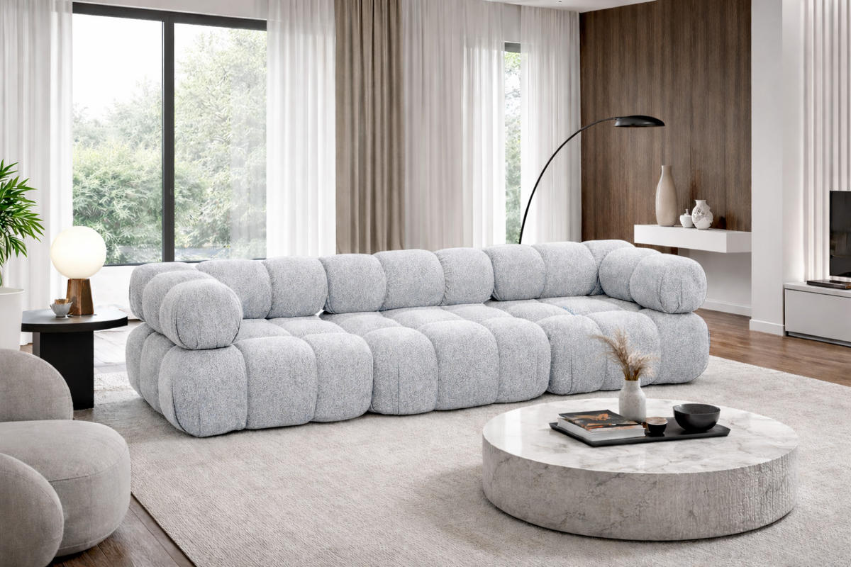 COUCH, 3-Sitzer Modular, Bouclé-Stoff Abriamo, Hellgrau, Selia - Hellgrau, Holz (285/70/95cm) - Kaiser Möbel