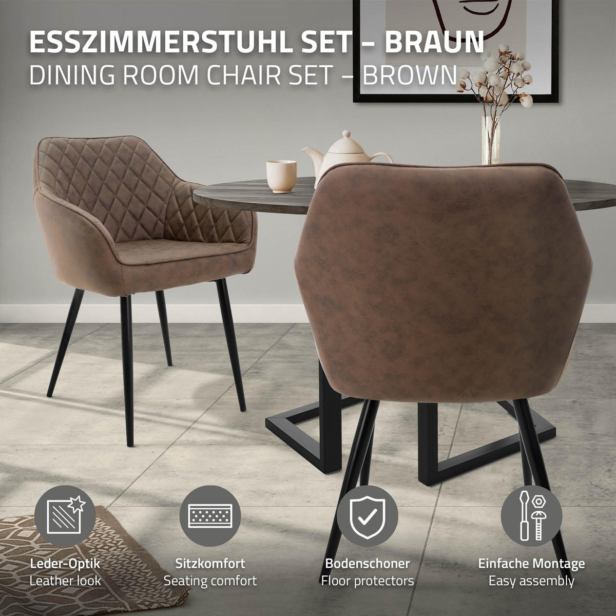 ESSZIMMERSTUHL 2er Set Braun Kunstleder - Schwarz/Braun, Kunststoff/Metall (63/80/60cm) - ML-DESIGN