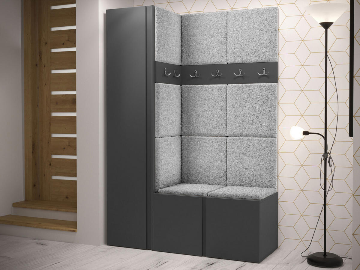GARDEROBEN-SET Orion IX - Hellgrau/Graphitfarben, Holzwerkstoff/Kunststoff (124/186/46cm) - MIRJAN24