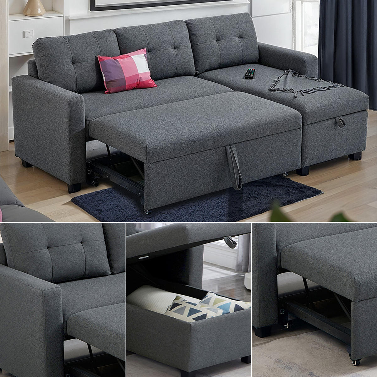 SOFA L FORM Campina Grau 226 x 163 cm mit Schlaffunktion - Grau, Holz (226/163cm) - VitaliSpa