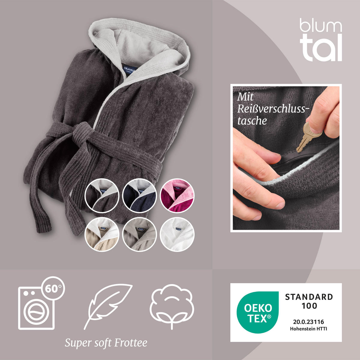 BADEMANTEL Cotton Ida: M, Anthrazit Grau - Anthrazit, Textil (Mnull) - Blumtal