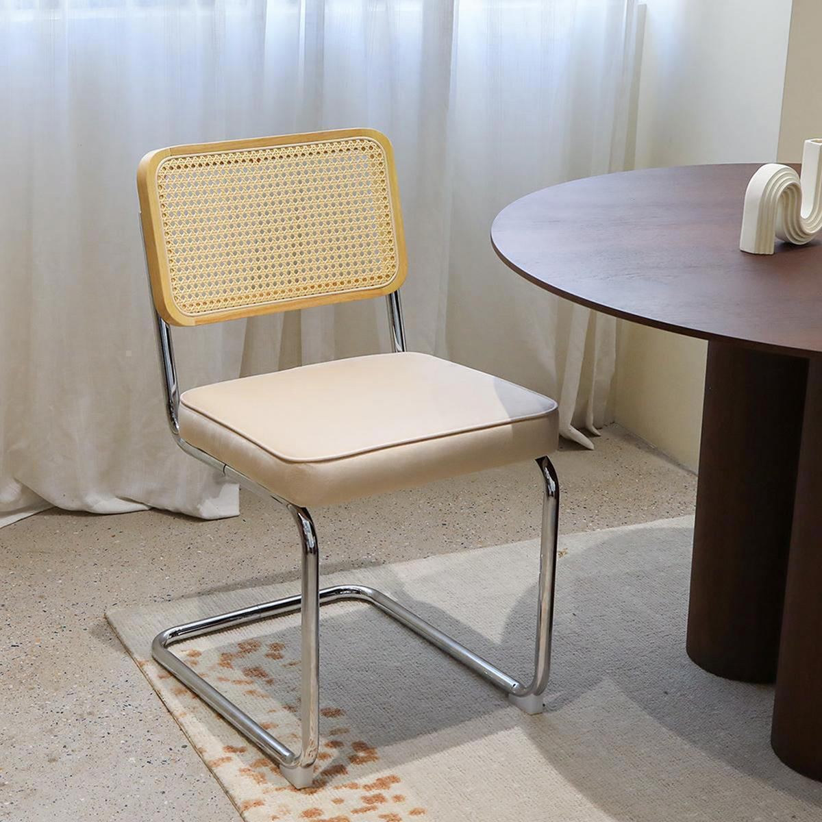ESSZIMMERSTUHL 2er-Set, Samt-Rattan mit Chrombeinen, Beige - Beige, Textil/Metall (46.4/84.6/53cm) - KOMHTOM