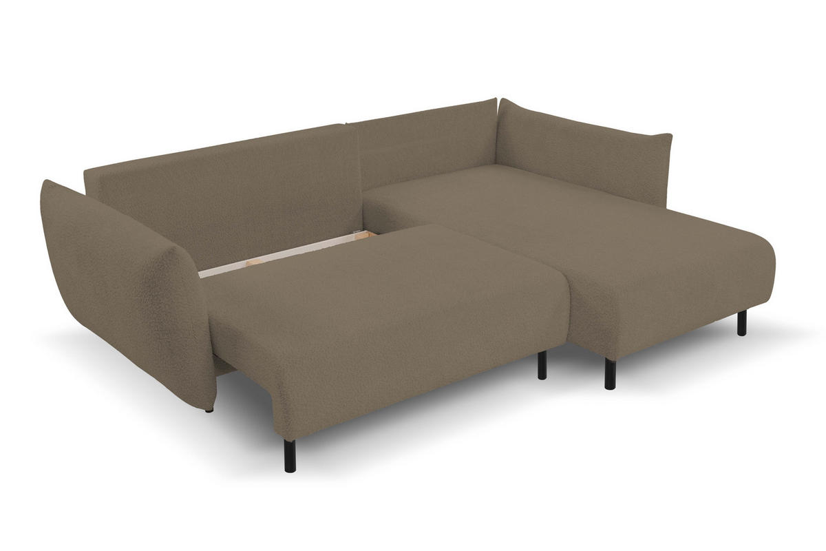 ECKSOFA ADEL mit Schlaffunktion und Bettkasten, L-förm, Metallbeine, verstellbar lose Rückenkissen, freistehend, RECHTS, 257x171x90 cm, Light brown - Hellbraun, Holz/Textil (257/171cm) - DomoHome
