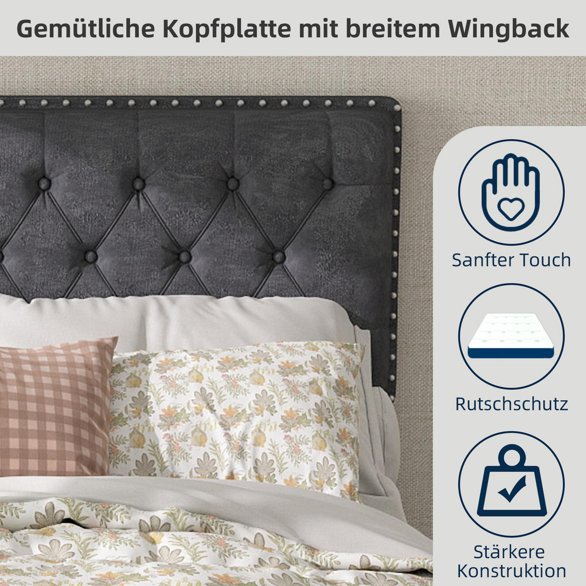POLSTERBETT 140/200 cm in Grau Samt mit Stauraum - Grau, Holzwerkstoff/Textil (140/200cm) - WISHDOR