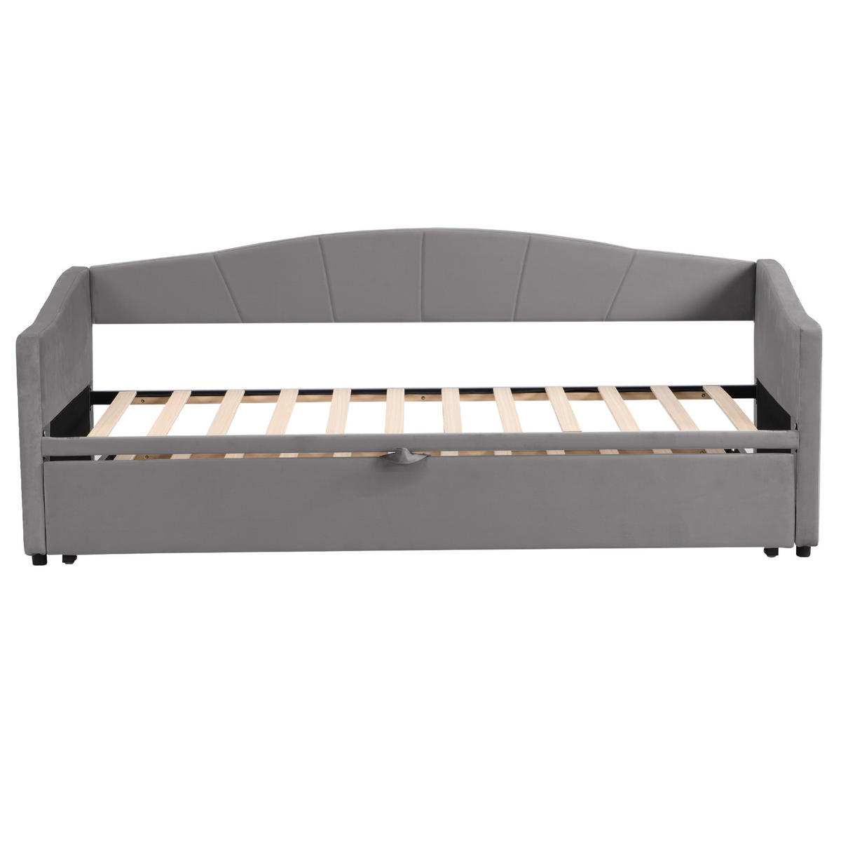 POLSTERBETT aus Samt 90/180x200 cm Grau ausziehbar mit Lattenrost, Rückenlehne und Armlehnen - Grau, Textil (90/200cm) - Modfu
