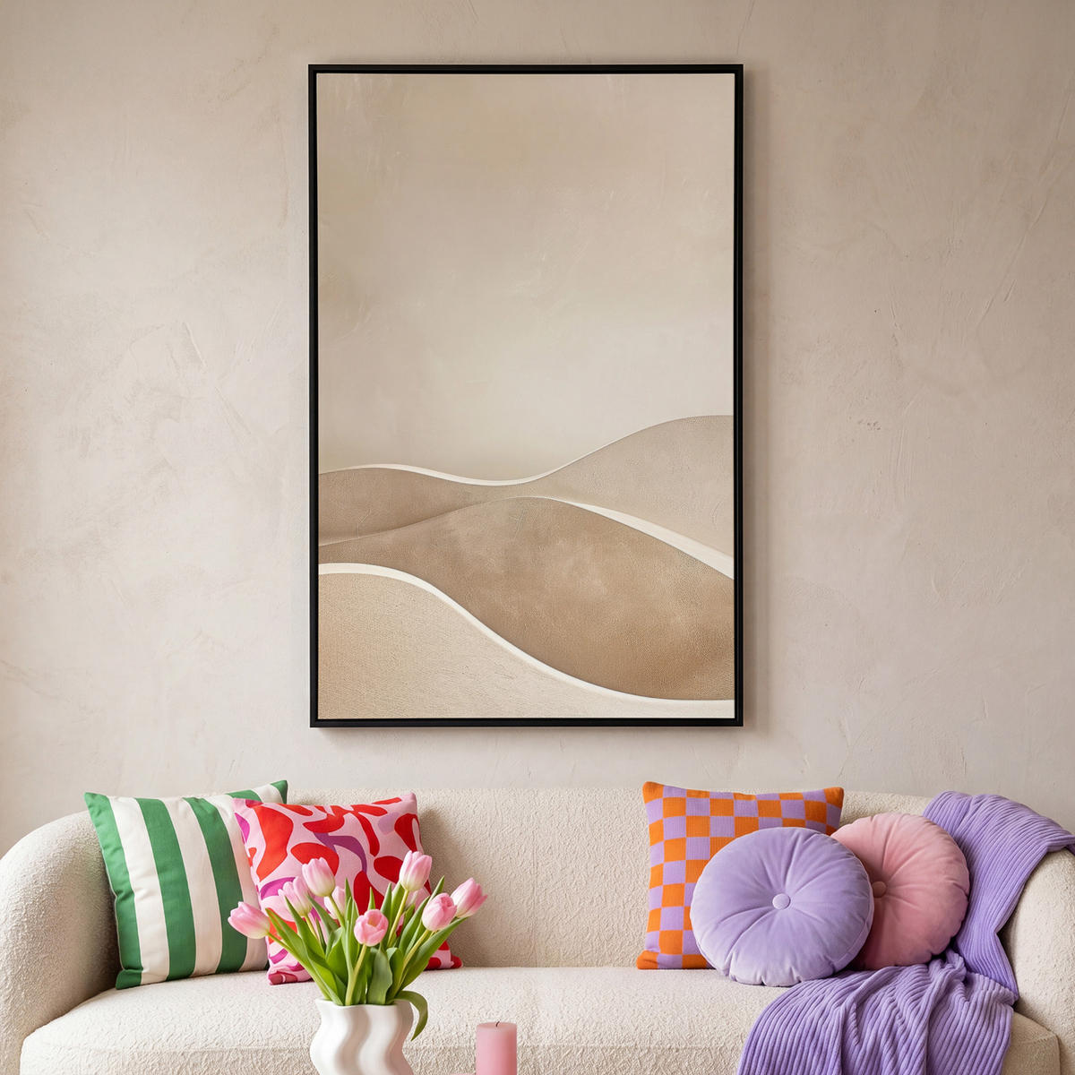 LEINWAND Bilder mit Rahmen - Beige - Natur - Abstrakt - Modern - 90x140 - Beige, Textil (90/140cm) - MuchoWow