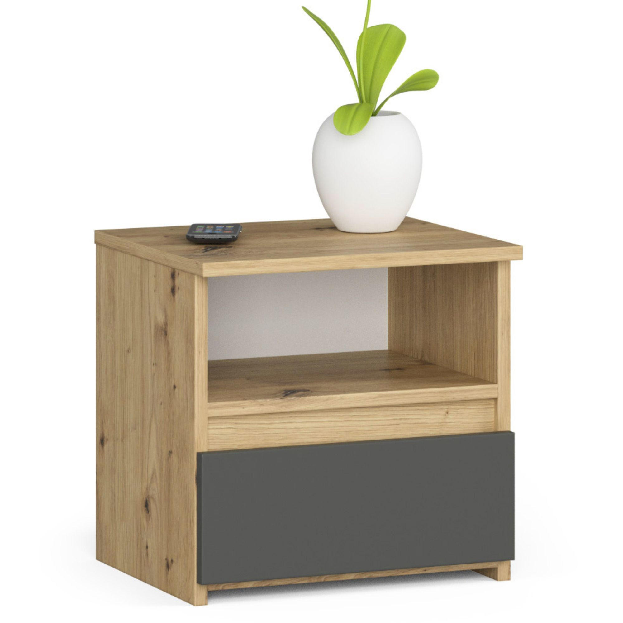 Akord Nachttisch Eiche Artisan, Grau 40x40x35 cm