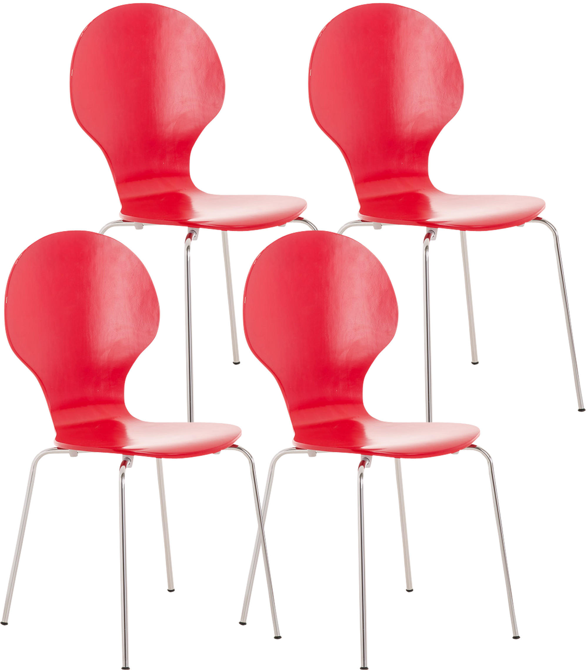 BESUCHERSTUHL 4er Set Holz rot - Rot, Holz/Metall (43/86/45cm) - CLP