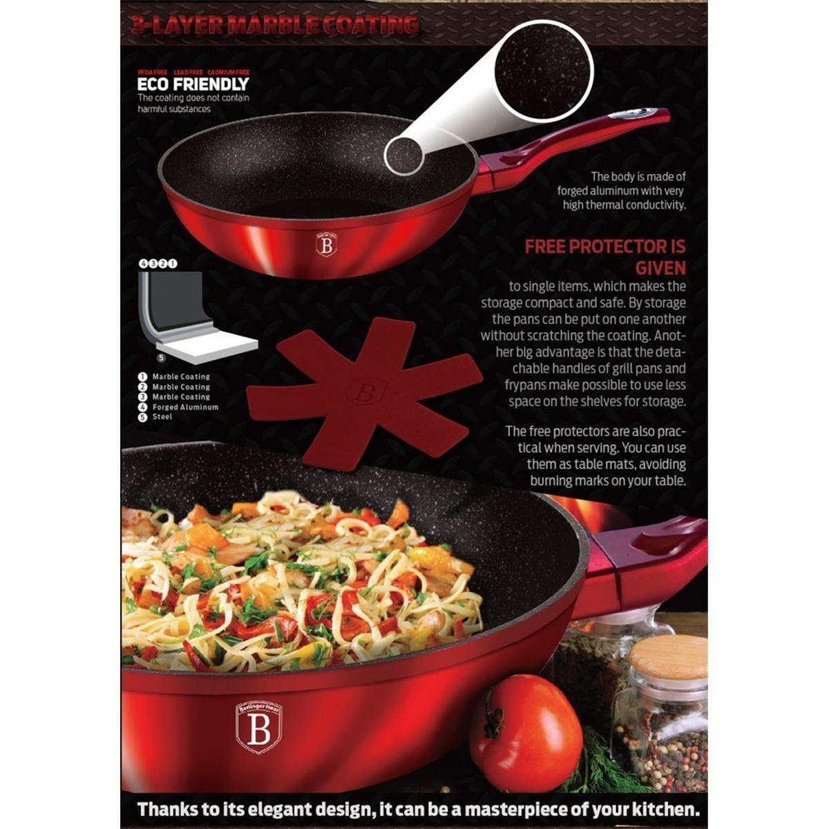 WOK Rot 28/28/9 cm BH1267N - Rot, Metall (28cm) - Berlinger Haus