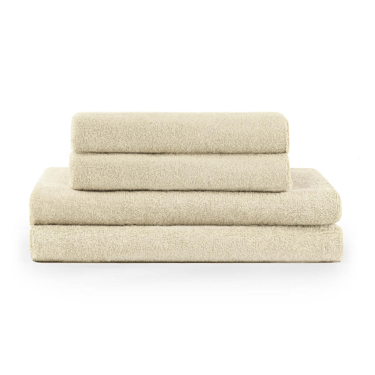 BADETUCH 4-teilig, 2x Badetuch 70/140 + 2x Handtuch 50/100 cm, Sandfarben - Sandfarben, Textil (70/140cm) - Blumtal