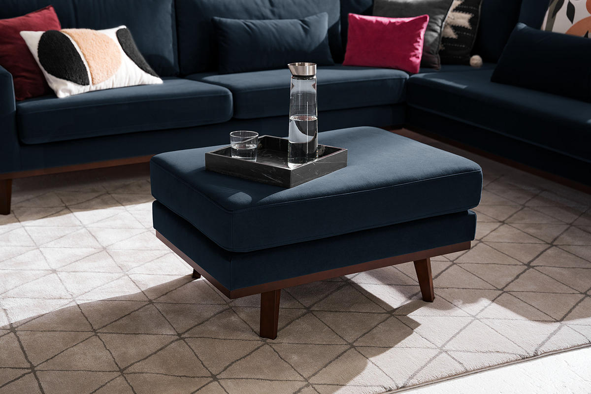 POLSTERHOCKER - Buchefarben/Dunkelblau, Buchenholz/Textil (85/43/60cm) - home24