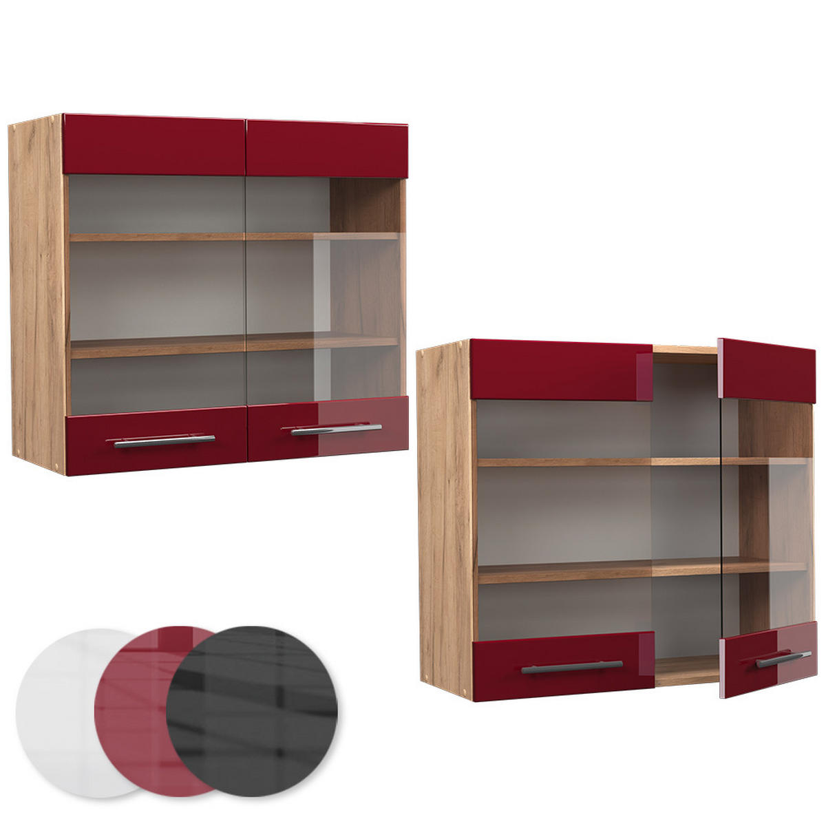 KÜCHENGLASSCHRANK Fame-Line Bordeaux Hochglanz 80 cm - Honigeiche/Bordeaux, Holzwerkstoff (80/72/34.1cm) - Vicco